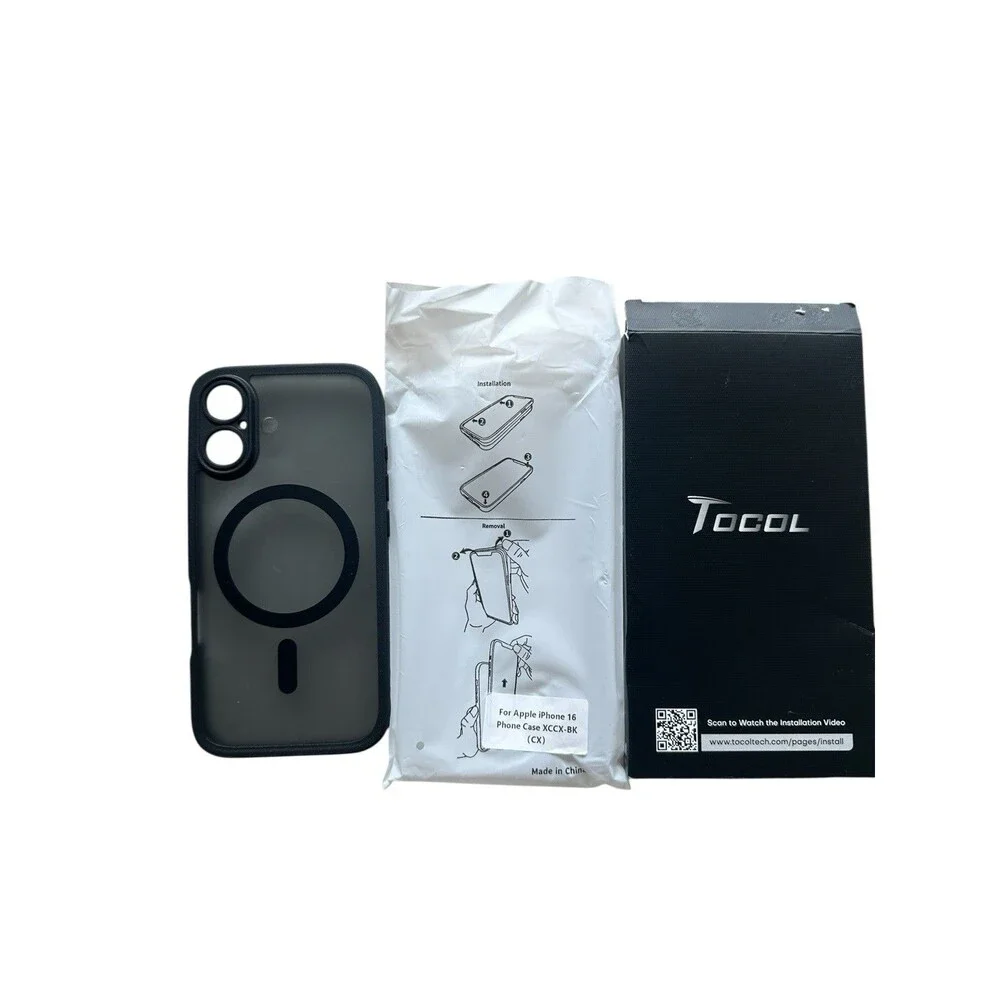 TOCOL Iphone 16 Black Magnetic Black Magsafe Compatible Case Matte Translucent